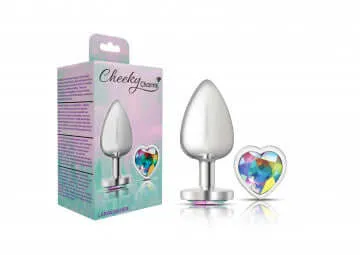 Anal Viben Cheeky Charms Heart Clear Iridescent Large Silver Butt Plug