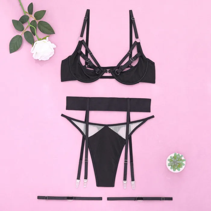 Female Sex Toys honeysx Ellolace Hollow Out Sensual Suspenders Bra Thongs Sexy Lingerie Set
