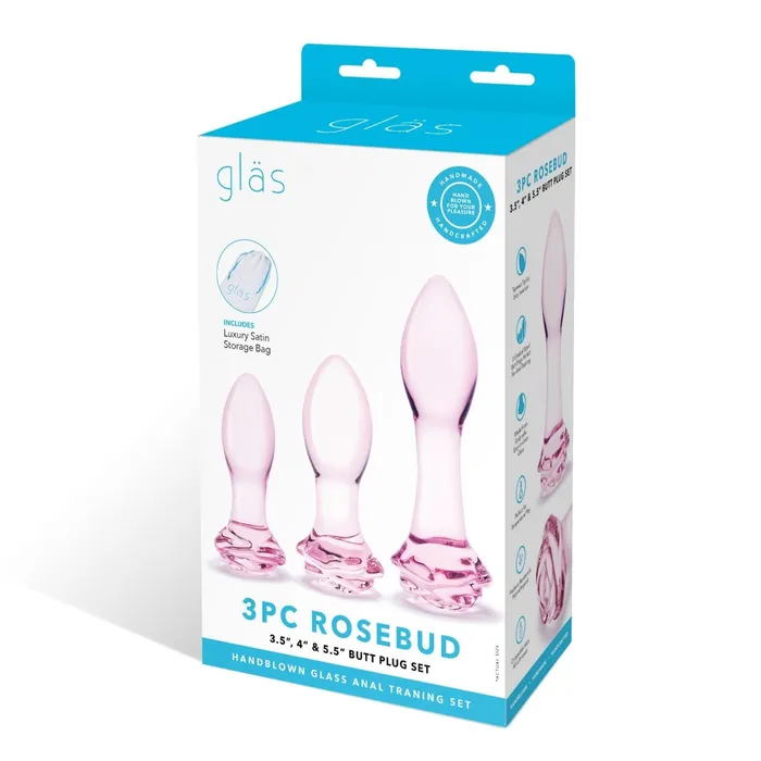 Anal Glas 3 Pc Rosebud Butt Plug Set Pink Anal Glas 3 Pc Rosebud Butt Plug Set Pink
