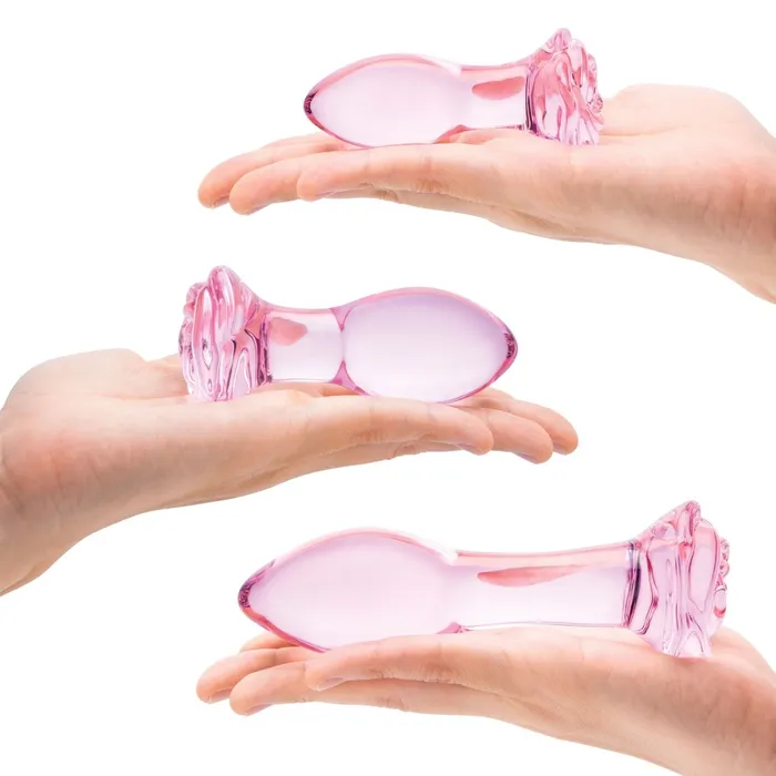 Anal Glas 3 Pc Rosebud Butt Plug Set Pink Anal Glas 3 Pc Rosebud Butt Plug Set Pink