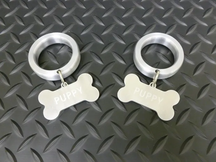 Female Sex Toys Dog Ballz Style Cockring with Bone Shape Dog Tag in Aluminum Ballisticmetal