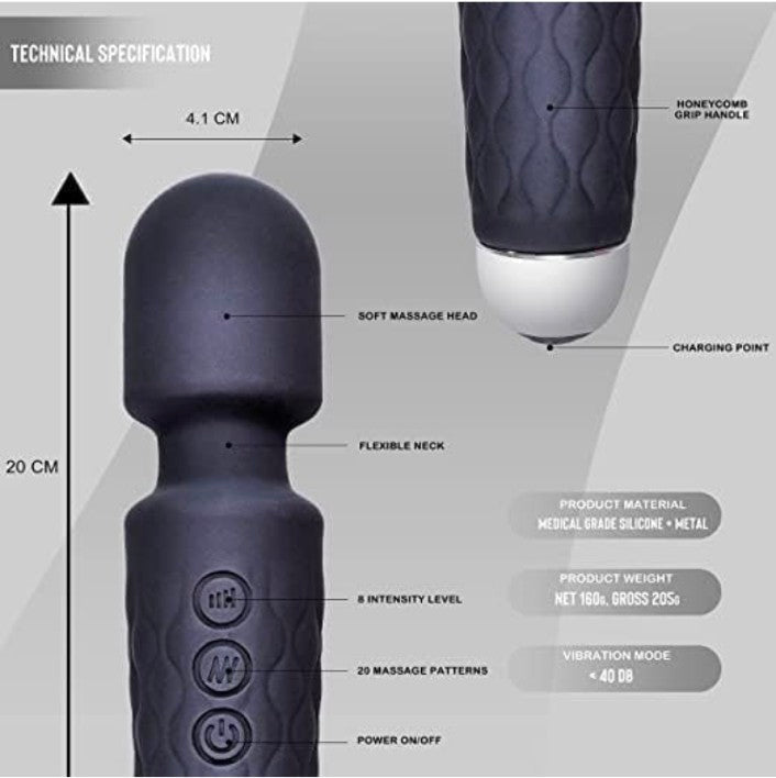 Full Body Massager for Women & Men, Rechargeable Wireless Massager Machine for Handheld Massager with Medical Grade Silicone, 8 Speeds, 20 Modes