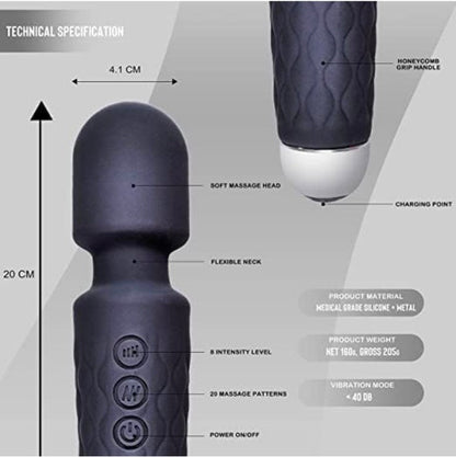 Full Body Massager for Women & Men, Rechargeable Wireless Massager Machine for Handheld Massager with Medical Grade Silicone, 8 Speeds, 20 Modes