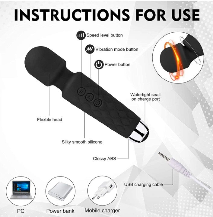 Full Body Massager for Women & Men, Rechargeable Wireless Massager Machine for Handheld Massager with Medical Grade Silicone, 8 Speeds, 20 Modes