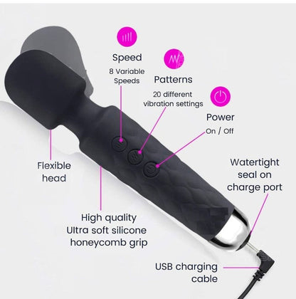 Full Body Massager for Women & Men, Rechargeable Wireless Massager Machine for Handheld Massager with Medical Grade Silicone, 8 Speeds, 20 Modes